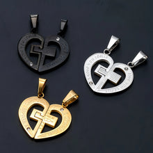 Love You Forever Cross Matching Heart Necklaces For Couples