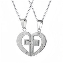 Love You Forever Cross Matching Heart Necklaces For Couples