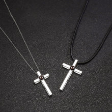 Personalized Matching Cross Photo Projection Necklaces For Couples