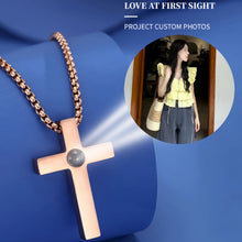 Personalized Cross Photo Projection Couple Necklaces In Titanium