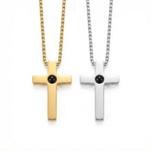 Personalized Cross Photo Projection Couple Necklaces In Titanium