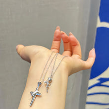Engravable Cross And Rose Matching Couple Necklaces In Sterling Silver