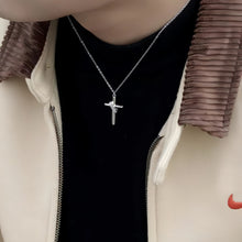 Engravable Cross And Rose Matching Couple Necklaces In Sterling Silver