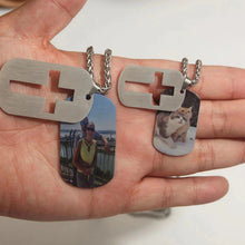 Personalized Matching Cross Photo Couple Necklaces In Titanium