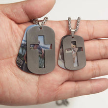 Personalized Matching Cross Photo Couple Necklaces In Titanium