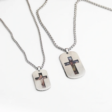 Personalized Matching Cross Photo Couple Necklaces In Titanium