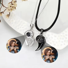 Personalized Matching Heart Photo Projection Silver Couples Necklaces