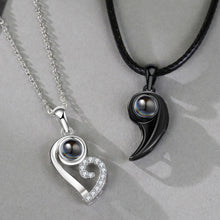 Personalized Matching Heart Photo Projection Silver Couples Necklaces