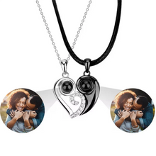 Personalized Matching Heart Photo Projection Silver Couples Necklaces