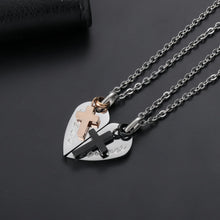 Engravable Cross Matching Heart Couples Necklaces In Titanium