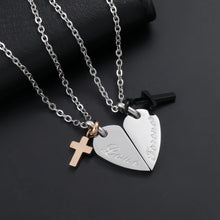 Engravable Cross Matching Heart Couples Necklaces In Titanium