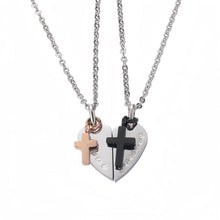 Engravable Cross Matching Heart Couples Necklaces In Titanium