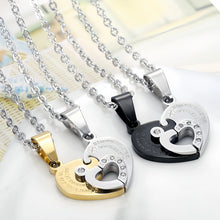 Because Of You Matching Heart Couple Necklaces In Titanium