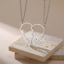 Personalized Matching Heart Couple Name Necklaces In Titanium