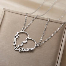 Personalized Matching Heart Couple Name Necklaces In Titanium