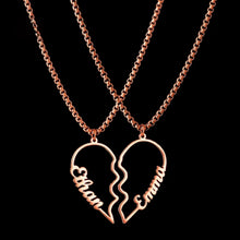 Personalized Matching Heart Couple Name Necklaces In Titanium
