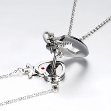 Engravable Cross And Heart Lock And Key Couple Necklaces In Titanium