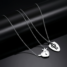 Engravable Cross And Heart Lock And Key Couple Necklaces In Titanium