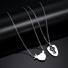 Engravable Cross And Heart Lock And Key Couple Necklaces In Titanium