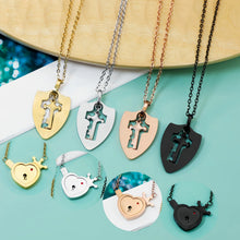 Engravable Cross And Heart Lock And Key Couple Necklaces In Titanium