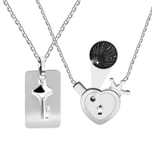 Engravable Cross And Heart Lock And Key Couple Necklaces In Titanium