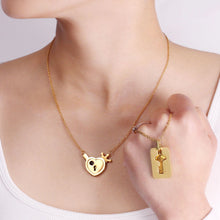 Engravable Cross And Heart Lock And Key Couple Necklaces In Titanium