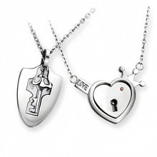 Engravable Cross And Heart Lock And Key Couple Necklaces In Titanium