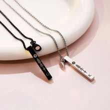Engravable Magnetic Heart Couple Bar Necklaces In Titanium