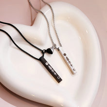 Engravable Magnetic Heart Couple Bar Necklaces In Titanium