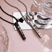 Engravable Magnetic Heart Couple Bar Necklaces In Titanium