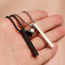 Engravable Magnetic Heart Couple Bar Necklaces In Titanium