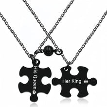 Engravable Her King His Queen Magnetic Puzzle Necklace for Couples