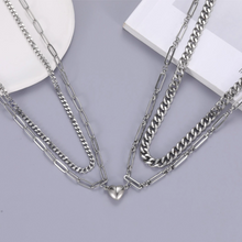 Engravable Magnetic Heart Double Cuban Chain Couples Necklaces