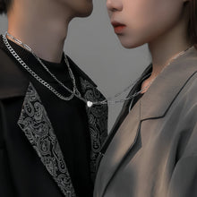 Engravable Magnetic Heart Double Cuban Chain Couples Necklaces