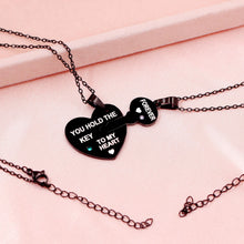 Engravable Black Lock And Key Necklaces For Couples In Titanium