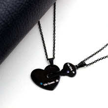 Engravable Black Lock And Key Necklaces For Couples In Titanium