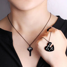 Engravable Black Lock And Key Necklaces For Couples In Titanium