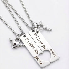 Love You More Lock And Key Matching Heart Couples Necklaces
