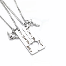 Love You More Lock And Key Matching Heart Couples Necklaces