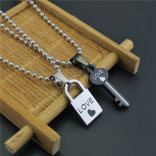 Simple Lock And Key Matching Necklaces For Couples In Titanium