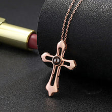 Personalized Photo Projection Silver Cross Necklace For Couples