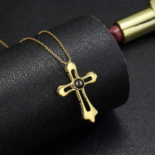 Personalized Photo Projection Silver Cross Necklace For Couples