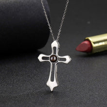 Personalized Photo Projection Silver Cross Necklace For Couples