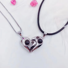 Personalized Matching Heart Photo Projection Silver Couple Necklaces