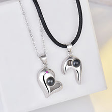 Personalized Matching Heart Photo Projection Silver Couple Necklaces