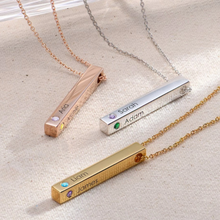 Personalized Couple Name Bar Birthstone Necklaces In Titanium