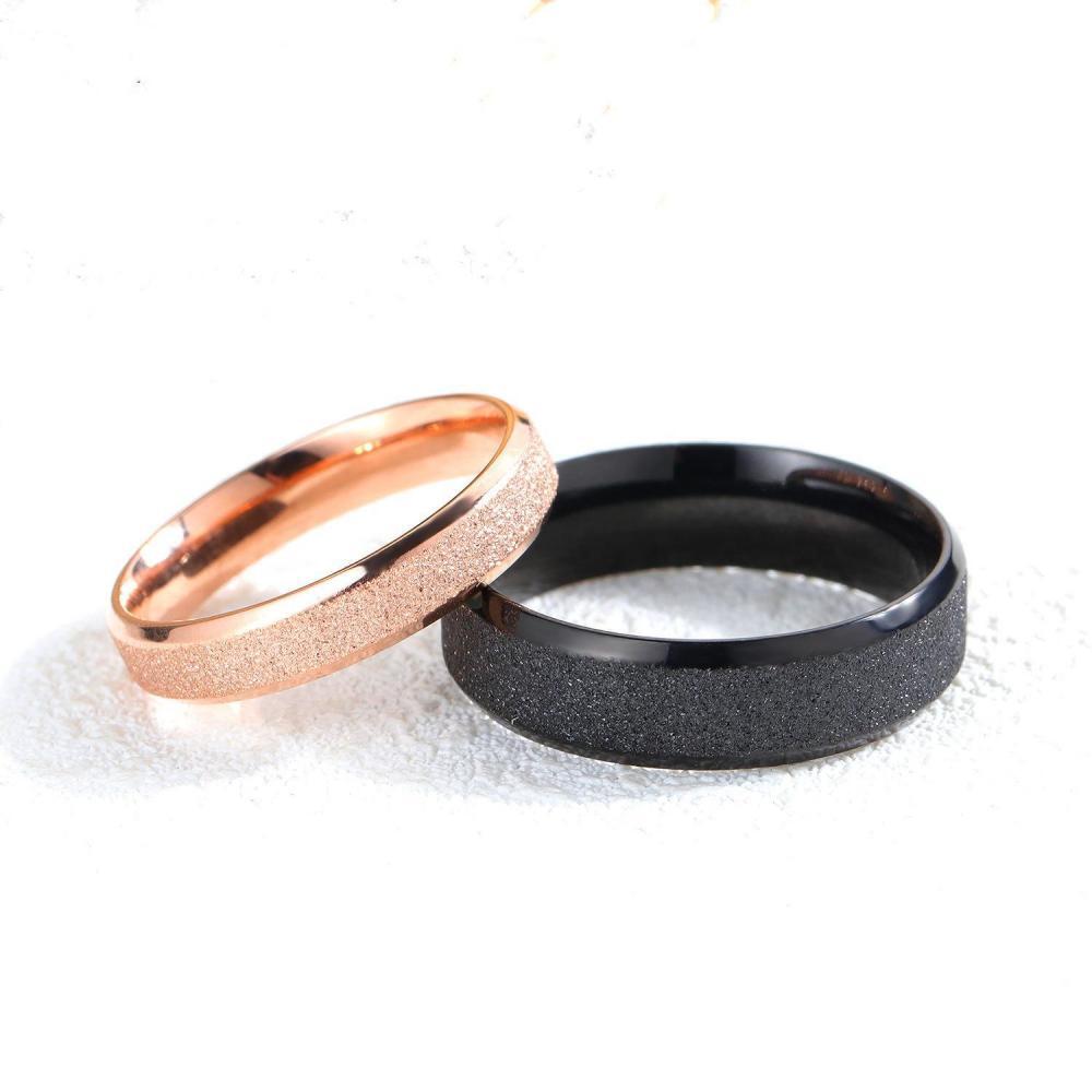 Black And Rose Frosted Couple Rings In Titanium - CoupleSets