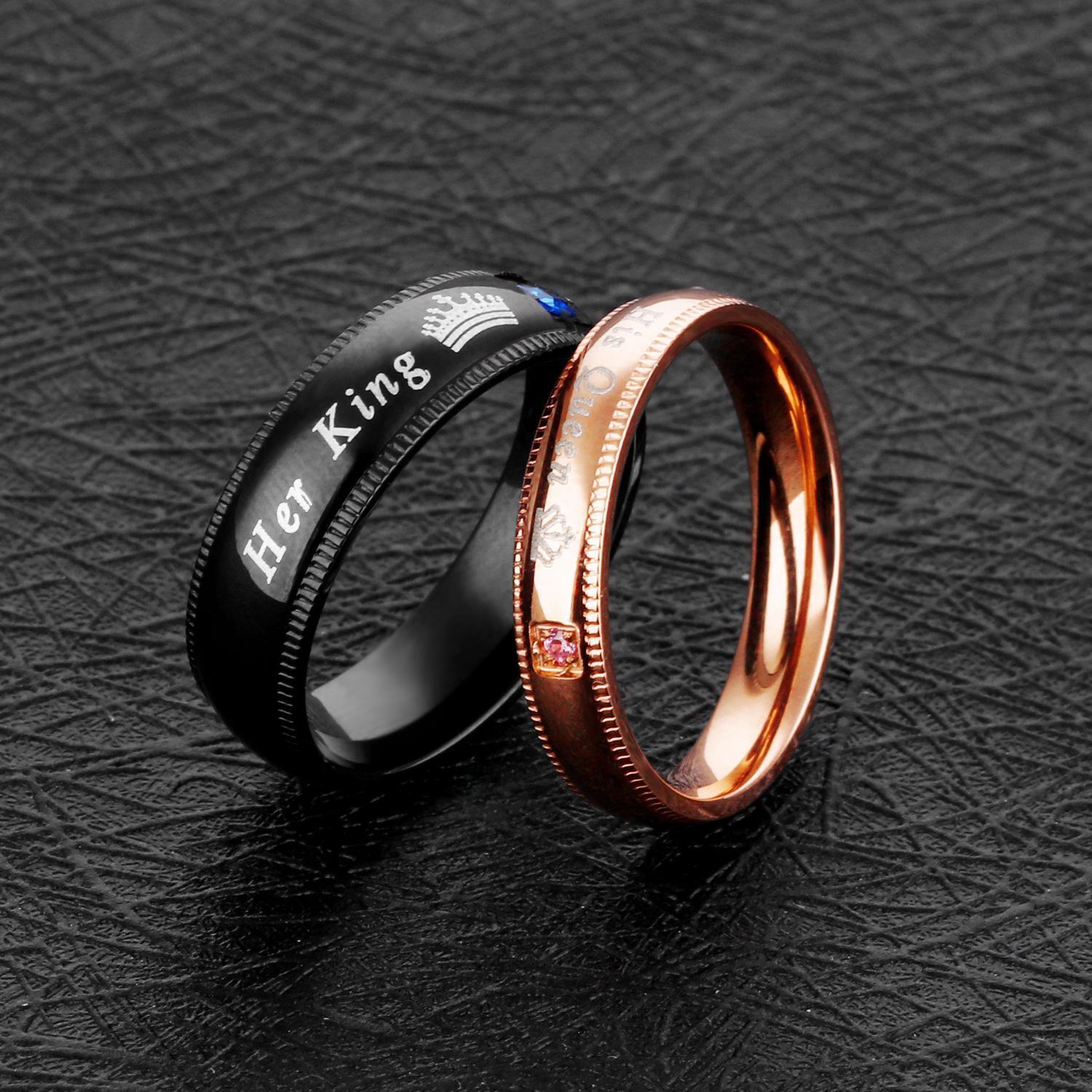 Black And Rose Her King His Queen Couple Rings Set In Titanium Steel - CoupleSets