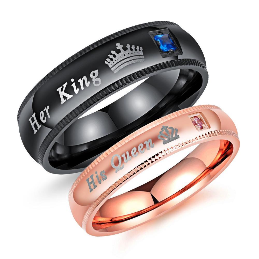 Black And Rose Her King His Queen Couple Rings Set In Titanium Steel - CoupleSets