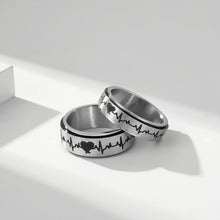 Rotatable Black And Silver Matching Heartbeat Couple Rings In Titanium - CoupleSets